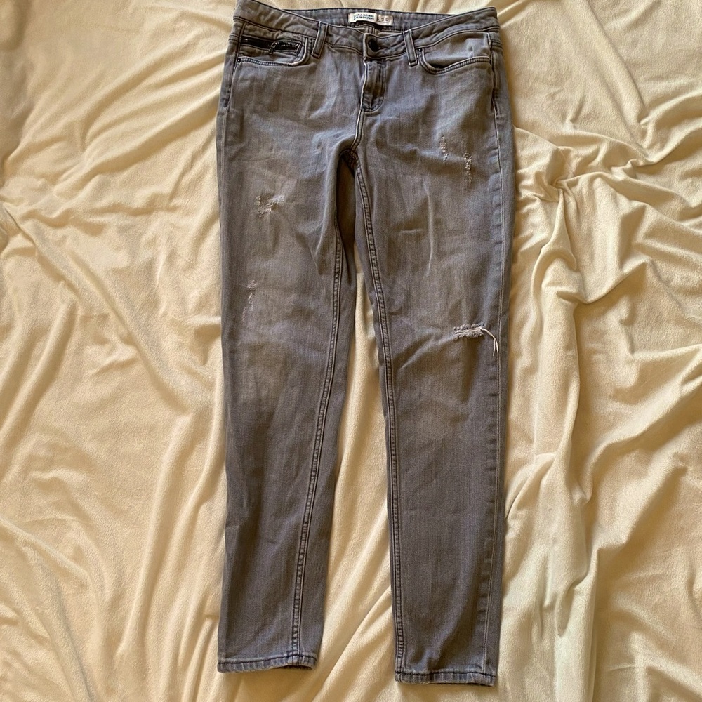 Zara Basic Z1975 Denim Grey Skinny Jeans Distressed Sz US 10 Low Rise Festival